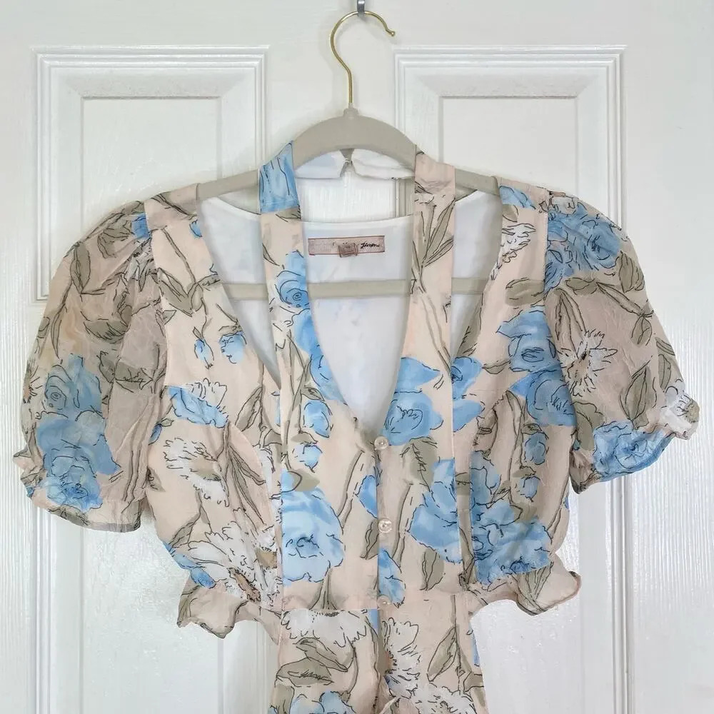 FOR LOVE AND LEMONS Cadence Romper Cream Blue Floral Feminine Dainty Size XS - Picture 6 of 16